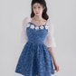 Summer new high waist skirt square neck denim dress design niche temperament sweet short skirt R4142