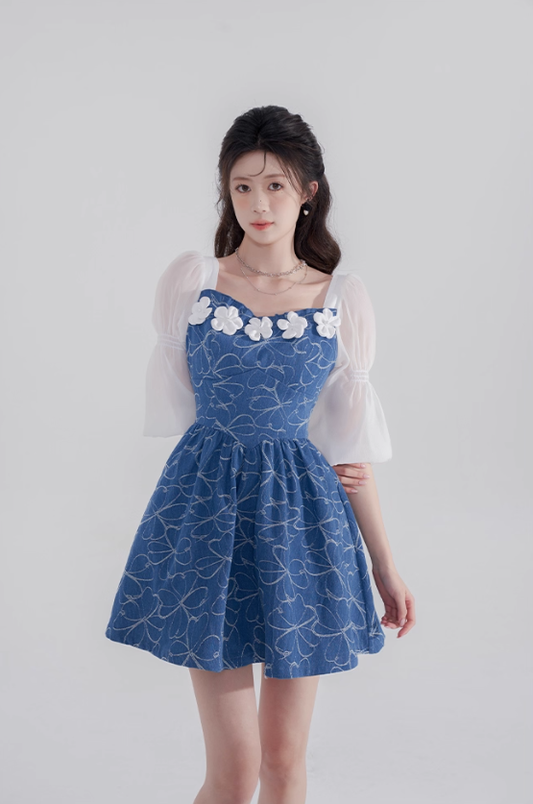 Summer new high waist skirt square neck denim dress design niche temperament sweet short skirt R4142