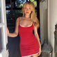 Red suspenders waist slim hip sexy short skirt homecoming dress R3976