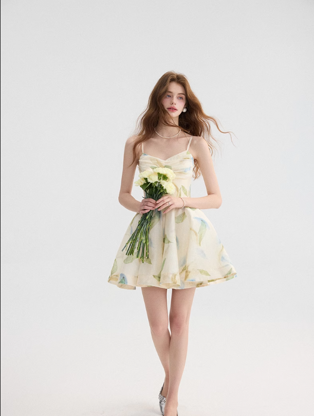 Floral suspender dress summer wear short skirt R2695