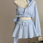 Plaid shirt jacket lace camisole top a-line skirt pants suit R2011