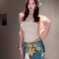 Beautiful sexy hot girl beautiful white halter neck top floral skirt two-piece suit R0896