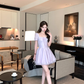 Square collar short sleeve waist A-line dress summer French retro style skirt R4585