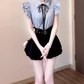 A complete set of outfits, skirt, blue striped shirt, flower bud short skirt, two-piece suit R0746