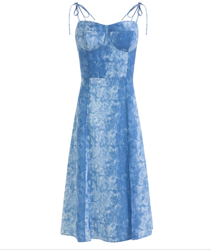 French holiday style long blue 2025 new dress R2657