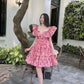 Pink floral lotus leaf neckline waist slim cake skirt short skirt homecoming dress R3809