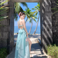 Travel wear fairy air backless dress seaside vacation dopamine green fairy long skirt R1594