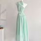 Off-shoulder sheer mesh waist long dress R2029