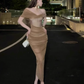 French high-grade mesh one-shoulder dress 2025 pleated waist hip skirt R1222