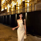 French style swing collar off-shoulder dress 2025 temperament satin fishtail high-end skirt R1479