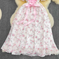 French sweet tea break dress gentle style bubble short sleeve square collar slim a-line chiffon dress R0315