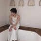 French backless white dress design niche slim sexy seaside holiday beach dress R1602