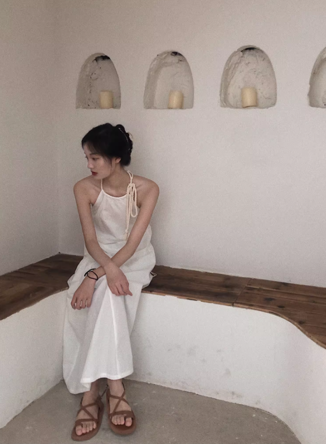 French backless white dress design niche slim sexy seaside holiday beach dress R1602