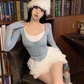 Pure desire design fake two-piece strap top 2025 large size ballet style cake skirt suit R1295