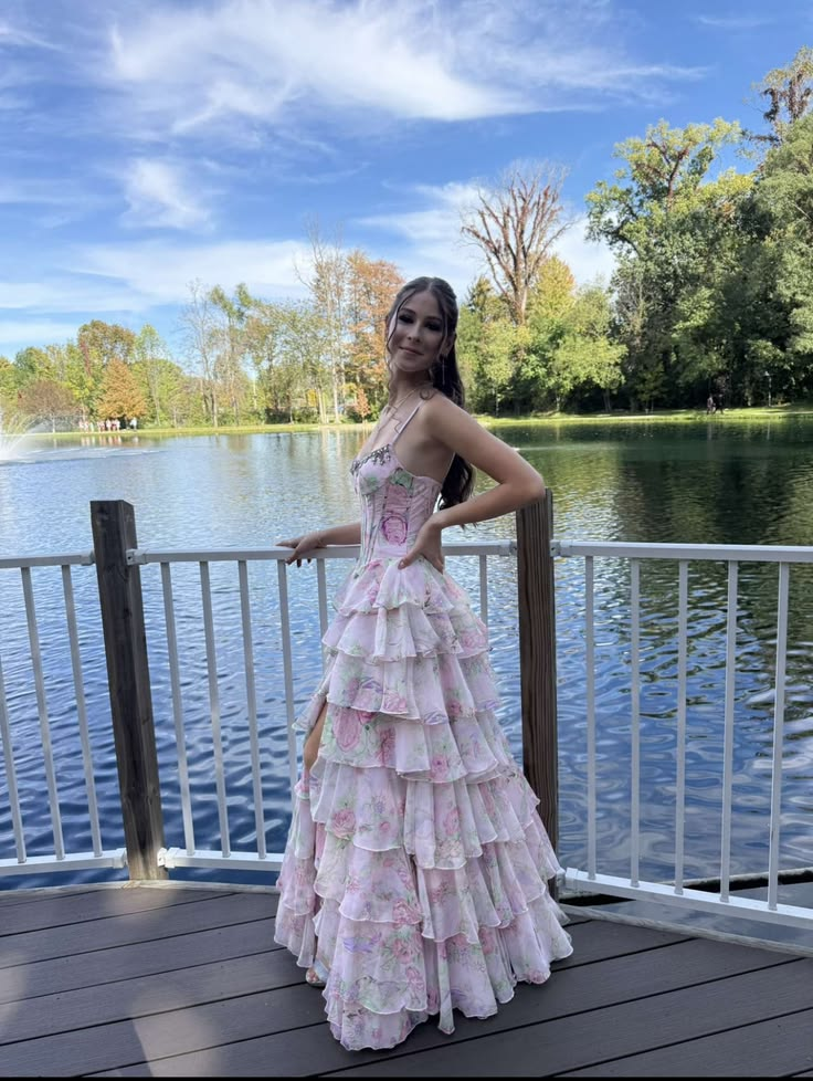 Floral Chiffon Ruffled Women's Prom Gown Blush Pink Waist Fitted Maxi Evening Dress Birthday Dress — Fall Outfit 2026 New  RS3287