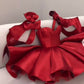 Sweet Blush Pink/Red A-Line Bow-knot Spaghetti Straps Bodycon Mini Birthday Dress Homecoming Dress RS206