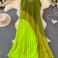 New 2025 large size short-sleeved mid-length dress loose and slim contrast color fresh temperament dress R0391