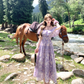 Purple long printed waist dress for women summer French retro temperament high-end skirt R4581