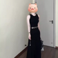 French black sleeveless vest dress 2025 new style temperament high-end waist A-line long skirt R0420