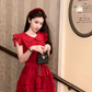Red doll collar Tencel small flying sleeve dress summer French temperament slim skirt R4783