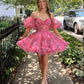 Pink floral one-shoulder waist princess tutu homecoming dress R3066