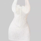 French lace splicing mesh halter dress 2025 waist hip evening dress R1286
