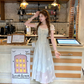 Waist-cinching square-neck short-sleeved dress for women, a summer French retro slimming and elegant dress R4790