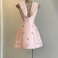 Pink deep V neckline design waist slimming A-line short skirt homecoming dress R3935
