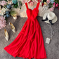 Sexy backless retro suspender skirt tube top dress waist slimming beach over knee goddess dress R0340