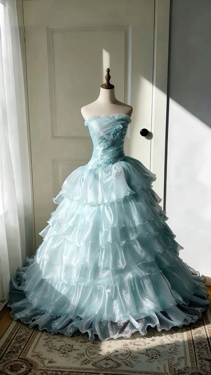 Puffy Silky Tulle Ruffled Prom Gown Mint Green Women's Corset Maxi Birthday Dress Evening Dress RS3008