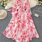 French elegant dress spring dress with bow tie collar slim fit long swing chiffon holiday dress R0351