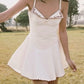 White suspenders waist A-line sexy mini skirt homecoming dress R4001