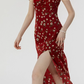 French floral dress red dress summer petite red dress long skirt female high-end wear R3492