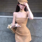 Pure desire hot girl three-dimensional flower tube top skirt 2025 pleated waist a-line skirt R1078