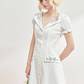 Short-sleeved summer dress V-neck Tencel cotton retro embroidery waist dress R5248