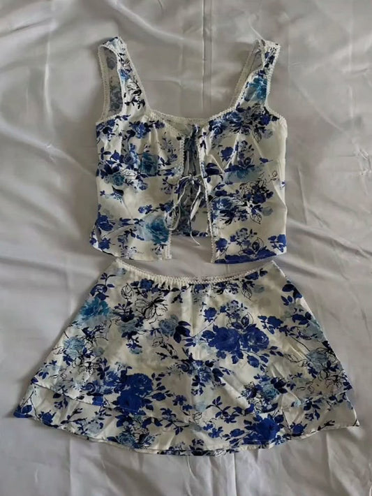 Blue and white suspenders waist slim short skirt suit homecoming dress R2790