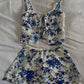 Blue and white suspenders waist slim short skirt suit homecoming dress R2790