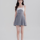 Suspender dress new style niche splicing pleated skirt high waist temperament short skirt summer R4178