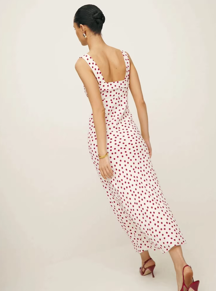 French retro polka dot print suspender dress summer waist slim long dress R2920