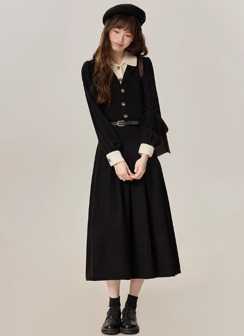 French style black dress spring high-end interview dress R1916