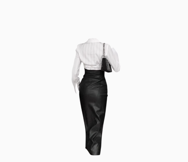 Pure desire sweet and spicy style white long-sleeved shirt 2025 plus size hot girl slit long skirt R1072
