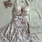 Pink and white halter neck waist sexy slim short skirt homecoming dress R2791