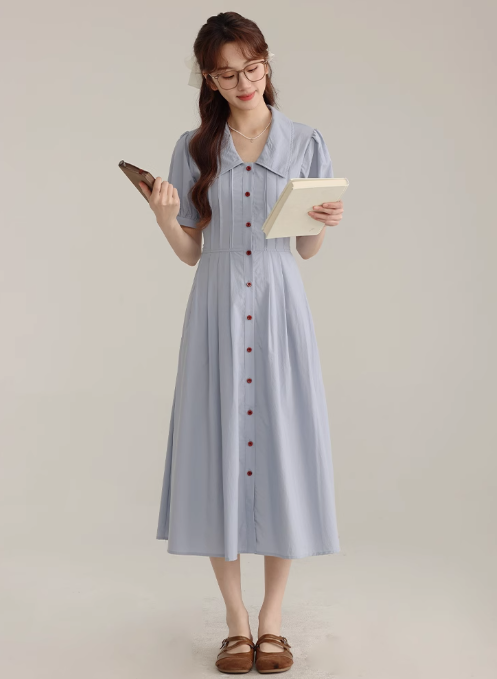 Temperament gentle style POLO collar short sleeve dress new style college style skirt R1918