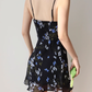 Retro black bottom floral suspender dress slim fit ruffled holiday dress R2805