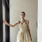 Yellow retro pattern A-line suspender puffy princess skirt homecoming dress R2424