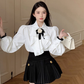 French tea break design shirt top 2025 pure desire sweet pleated skirt suit R1412