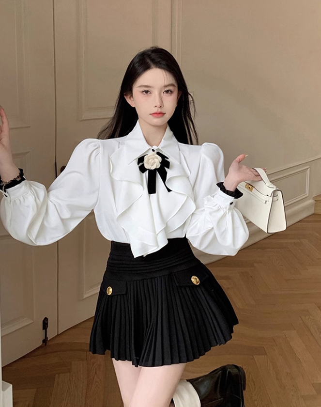 French tea break design shirt top 2025 pure desire sweet pleated skirt suit R1412
