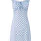 2025 Summer New Blue Plaid Lace Square Neck Short Sleeveless Dress R0969