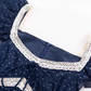 2025 Summer New Navy Retro Polka Dot French Square Neck Short Sleeve Long Dress R0927