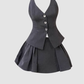 Sweet hot girl bow chic top 2025 large size vest pleated skirt suit R1287